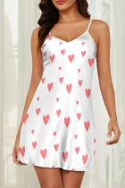 White Red Daily Print Patchwork Sleepwear
