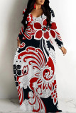 Light Pink Casual Street Floral Print Pocket Contrast V Neck Printed Dresses
