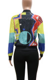Multi-color Casual Sequins Patchwork Zipper Zipper Collar Tops