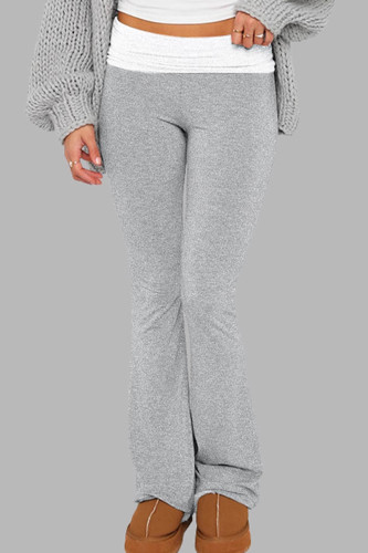 Light Gray Casual Patchwork Contrast Regular Mid Waist Patchwork Bottoms