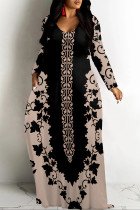 Light Pink Casual Street Floral Print Pocket Contrast V Neck Printed Dresses