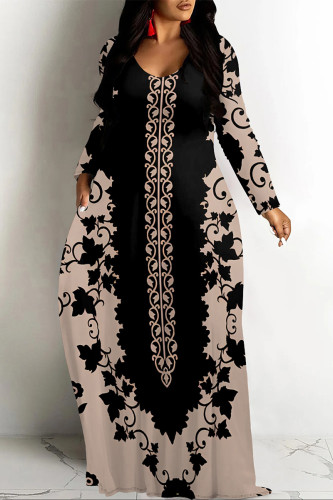 Light Pink Casual Street Floral Print Pocket Contrast V Neck Printed Dresses