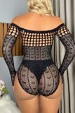 Black Sexy Solid Hollowed Out See-through Hot Drill Lingerie