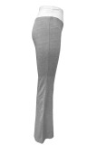 Light Gray Casual Patchwork Contrast Regular Mid Waist Patchwork Bottoms