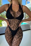 Black Sexy Solid See-through Backless Lingerie