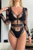 Black Sexy Solid Color Hollow Out See-Through Lingerie