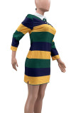 Green Casual Colorblock Patchwork Turndown Collar Straight Dresses
