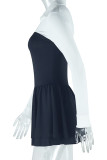 Black Casual Patchwork Contrast V Neck Wrapped Skirt Dresses
