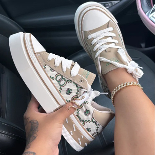 Beige Casual Sportswear Patchwork Frenulum Round Comfortable Shoes