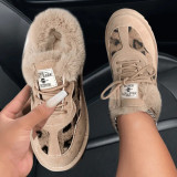 Dark Khaki Casual Patchwork Frenulum Round Keep Warm Comfortable Shoes