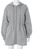 Grey Casual Solid Color Patchwork Zipper Zipper Collar Straight Dresses