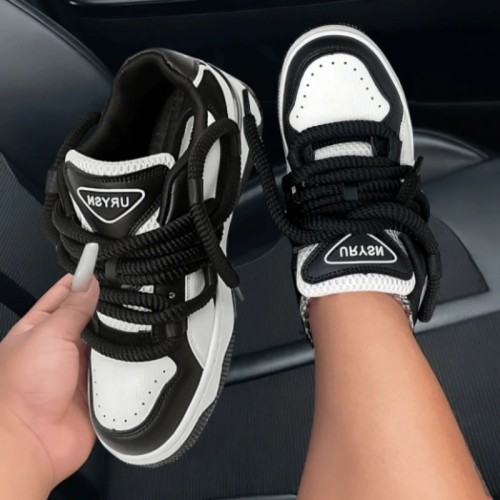 Black Casual Patchwork Frenulum Contrast Round Comfortable Out Door Shoes