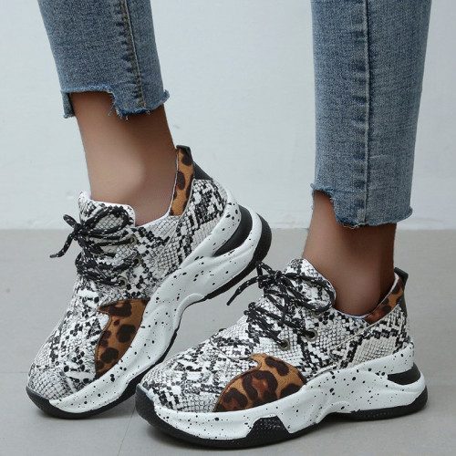 Snake Print Casual Sportswear Patchwork Belted Contrast Round Comfortable Out Door Shoes