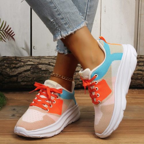 Orange Casual Sportswear Patchwork Belted Round Comfortable Out Door Sport Shoes