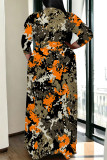 Gradient Color Casual Street Floral Print Camouflage Print Gradient Lace Up Contrast V Neck Printed Plus Size Dresses