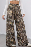 Brownness Casual Print Pocket Patchwork Loose High Waist Wide Leg Full Print Bottoms
