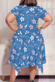 Brown Hazel Casual Street Geometric Print Floral Print Pocket Irregular Contrast O Neck Irregular Plus Size Dresses
