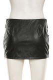 Black Sexy Solid Color Patchwork Backless Halter Two Pieces