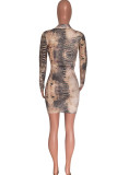 Leopard Print Sexy Casual Print Basic Deep V Neck Wrapped Skirt Dresses