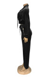 Green Casual Solid Color Patchwork Zipper Collar Long Sleeve Two Pieces