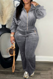 Green Casual Solid Color Patchwork Zipper Collar Long Sleeve Two Pieces
