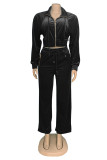 Green Casual Solid Color Patchwork Zipper Collar Long Sleeve Two Pieces