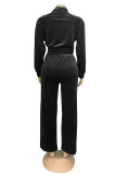 Green Casual Solid Color Patchwork Zipper Collar Long Sleeve Two Pieces