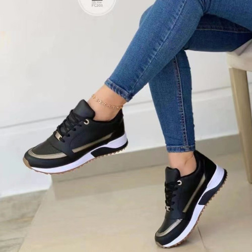 Black Casual Cross Straps Contrast Closed Sport Shoes