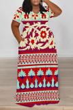 Black Casual Street Geometric Print Pocket Contrast POLO collar Printed Plus Size Dresses