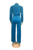 Green Casual Solid Color Patchwork Zipper Collar Long Sleeve Two Pieces