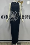Black Celebrities Formal Elegant Patchwork Hot Drilling Slit O Neck Long Dresses