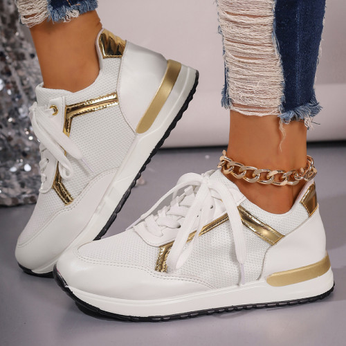 White Casual Contrast Closed Sport Shoes