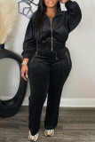 Green Casual Solid Color Patchwork Zipper Collar Long Sleeve Two Pieces