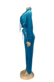 Green Casual Solid Color Patchwork Zipper Collar Long Sleeve Two Pieces