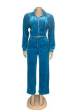 Green Casual Solid Color Patchwork Zipper Collar Long Sleeve Two Pieces