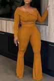 Red Casual Solid Color Patchwork Off Shoulder Long Sleeve Two Pieces
