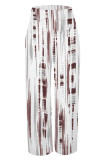Brown Casual Street Striped Print Pocket Contrast Loose High Waist Wide Leg Full Print Bottoms