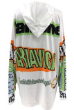 Orange Black Casual Letters Patchwork Hooded Tops