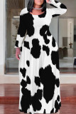 Black Casual Street Geometric Print Flowers Contrast O Neck Printed Plus Size Dresses