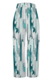 Brown Casual Street Striped Print Pocket Contrast Loose High Waist Wide Leg Full Print Bottoms