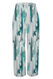 Brown Casual Street Striped Print Pocket Contrast Loose High Waist Wide Leg Full Print Bottoms