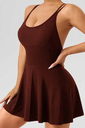 Coffee Sportswear Solid Color Patchwork Backless