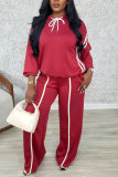 Khaki Casual Sportswear Daily Solid Color Draw String Hooded Long Sleeve Two Pieces