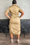 Orange Street Daily Solid Color Distressed Pocket Zipper Zipper Collar Wrapped Skirt Dresses