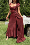 Grey Sexy Solid Color Sequined Irregular Square Neck Evening Dresses