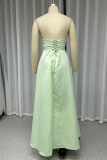 Green Sexy Prom Solid Color Slit Irregular Strapless Evening Dresses