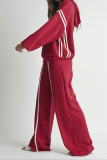 Khaki Casual Sportswear Daily Solid Color Draw String Hooded Long Sleeve Two Pieces