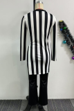 Black Daily Elegant Stripe Slit O Neck Long Sleeve Two Pieces