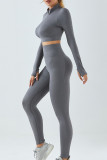 Dark Gray Sportswear Solid Color Patchwork Zipper Zipper Collar Long Sleeve Two Pieces