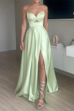 Green Sexy Prom Solid Color Slit Irregular Strapless Evening Dresses